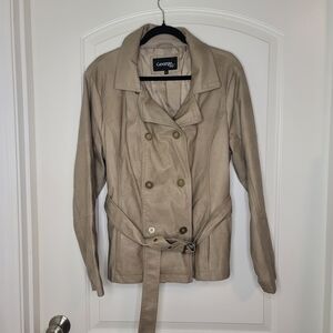 George Plus Women's Beige Faux Leather Vegan Leather Trench Coat